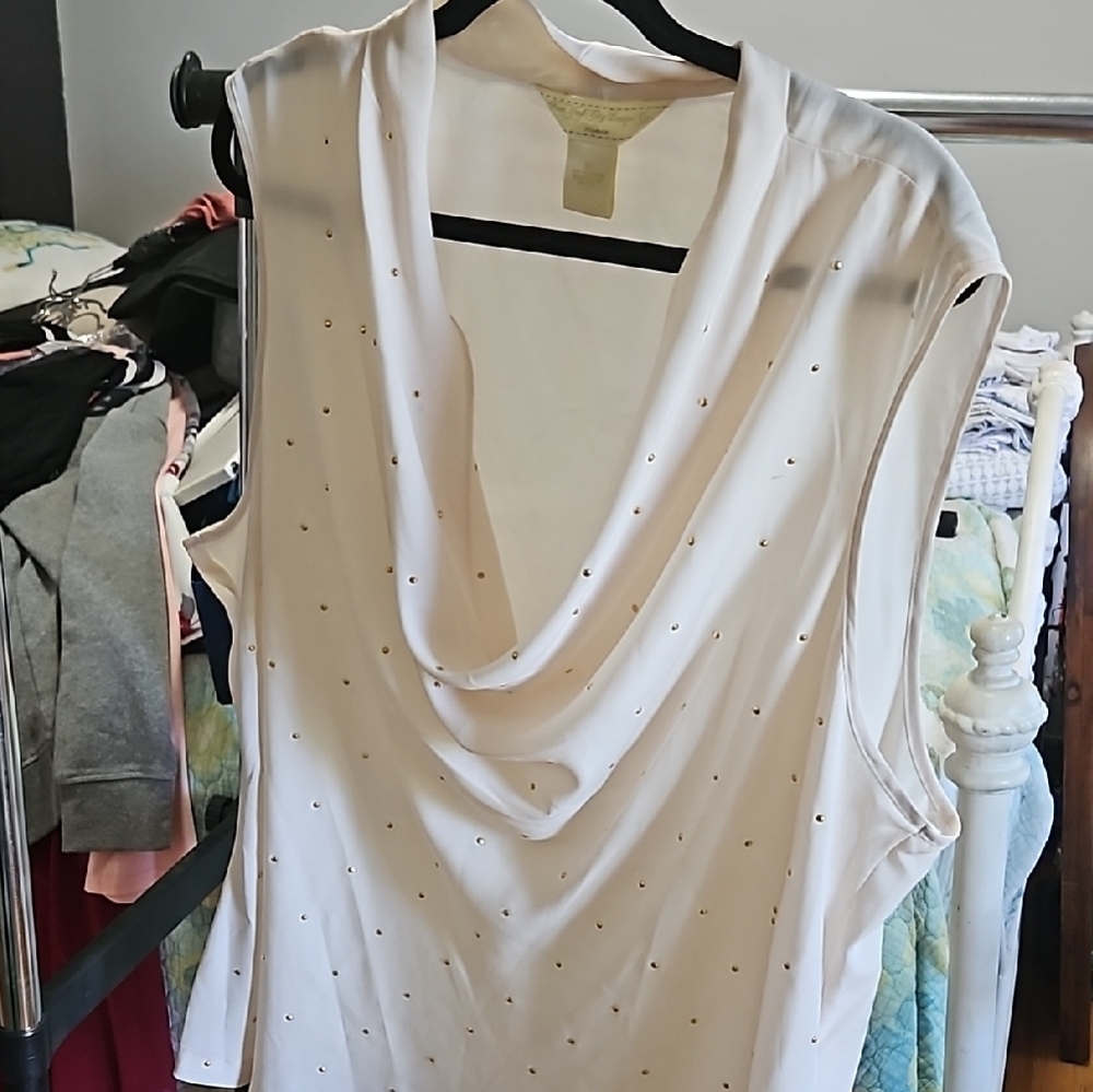 White Sleeveless Top with Stud Accents